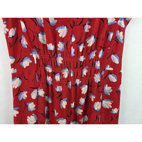 Talbots Dress Women's Size 10 Red Blue Floral Short Sleeves V-Neck Dress - Picture 4 of 11